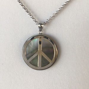 Black Mother of Pearl Peace Sign Pendant 14k